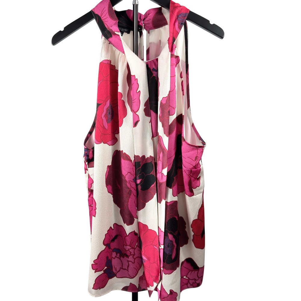 Talbots Halter Top Womens 2X Pink Floral Sleeveless Lined Keyhole Preppy Chic
